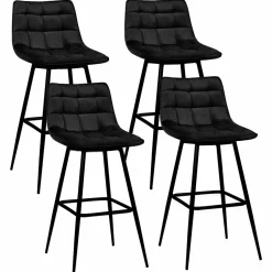 IDMarket Lot de 4 tabourets de bar en velours noir* Collection Vintage|Collection Moderne
