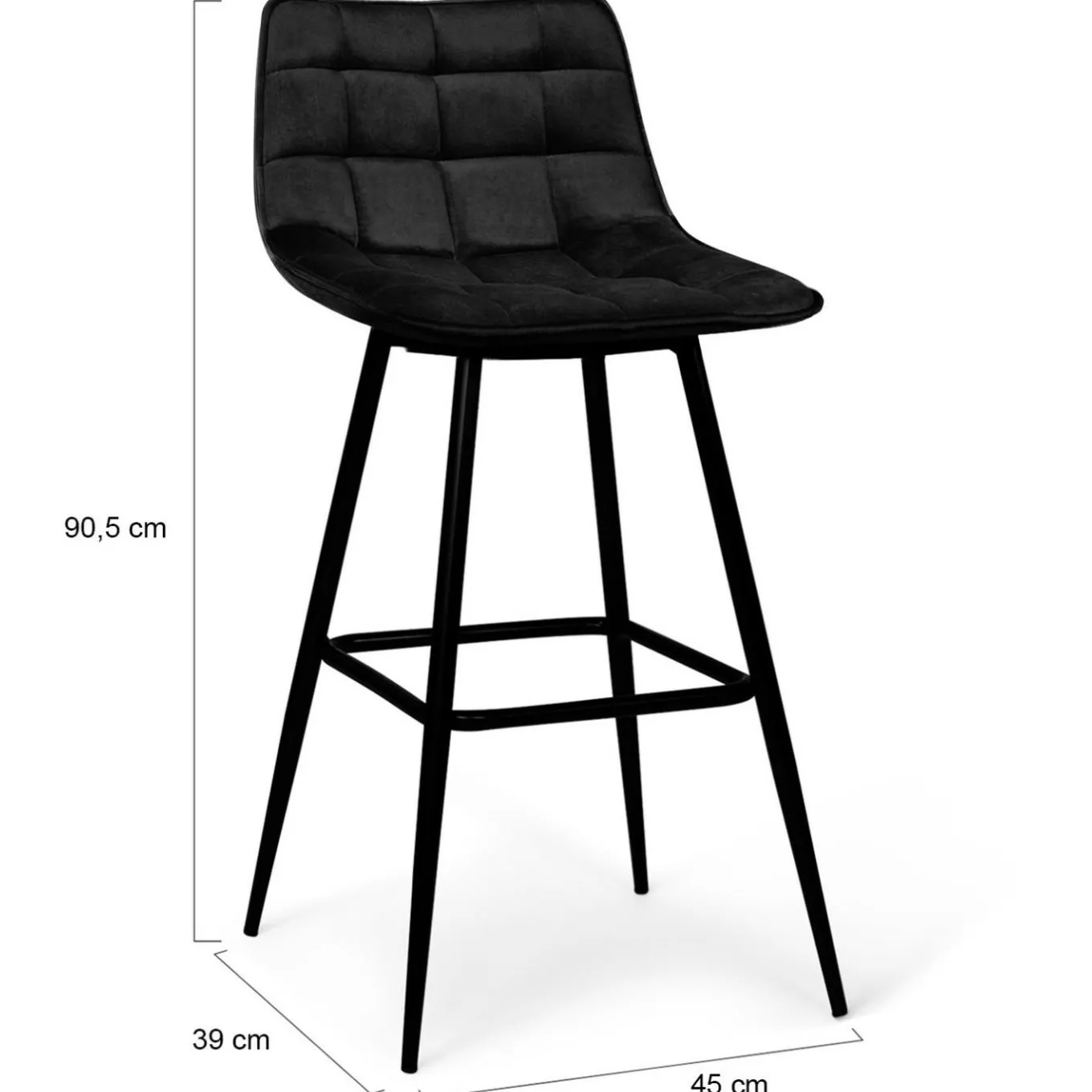 IDMarket Lot de 4 tabourets de bar en velours noir* Collection Vintage|Collection Moderne