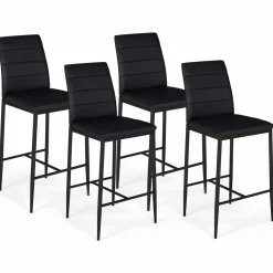 IDMarket Lot de 4 tabourets de bar en PVC noir rembourrés* Collection Contemporaine|Tabourets De Bar