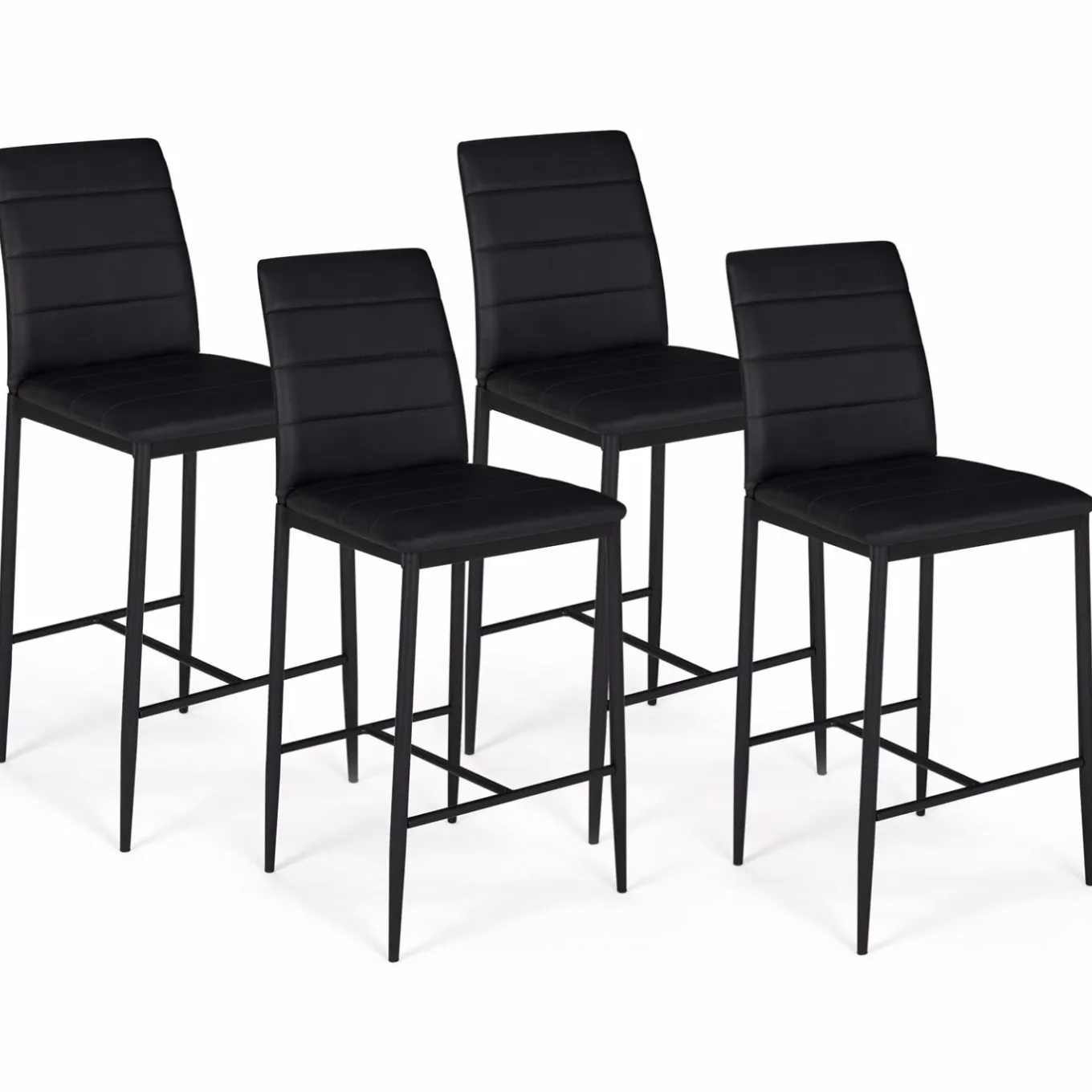 IDMarket Lot de 4 tabourets de bar en PVC noir rembourrés* Collection Contemporaine|Tabourets De Bar