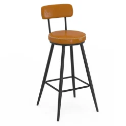 IDMarket Lot de 4 tabourets de bar effet cuir marron et pieds métal* Collection Vintage|Cuisine Complète