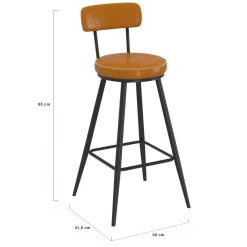 IDMarket Lot de 4 tabourets de bar effet cuir marron et pieds métal* Collection Vintage|Cuisine Complète