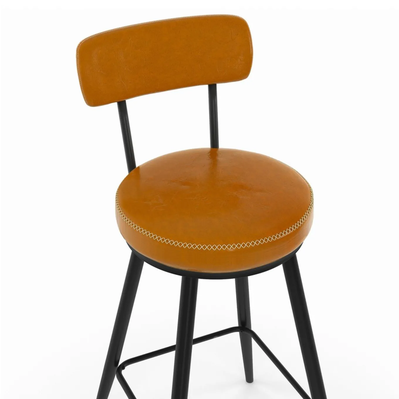 IDMarket Lot de 4 tabourets de bar effet cuir marron et pieds métal* Collection Vintage|Cuisine Complète