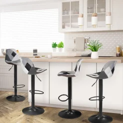 IDMarket Lot de 4 tabourets de bar design patchworks noir, gris et blanc* Collection Contemporaine|Tabourets De Bar