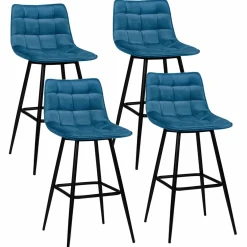 IDMarket Lot de 4 tabourets en velours bleu canard matelassé* Collection Vintage|Collection Moderne