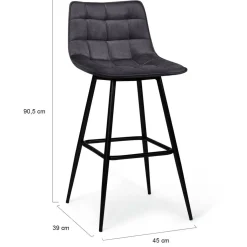 IDMarket Lot de 4 tabourets en velours gris matelassé* Collection Vintage|Collection Moderne