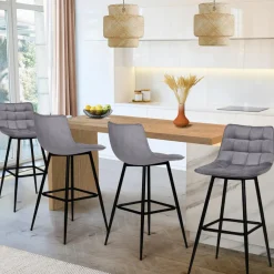 IDMarket Lot de 4 tabourets gris clair en velours matelassé* Collection Vintage|Collection Moderne