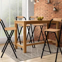 IDMarket Lot de 4 tabourets hauts pliants industriels noir et bois* Tabourets De Bar|Chaises De Bar