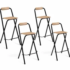 IDMarket Lot de 4 tabourets hauts pliants industriels noir et bois* Tabourets De Bar|Chaises De Bar