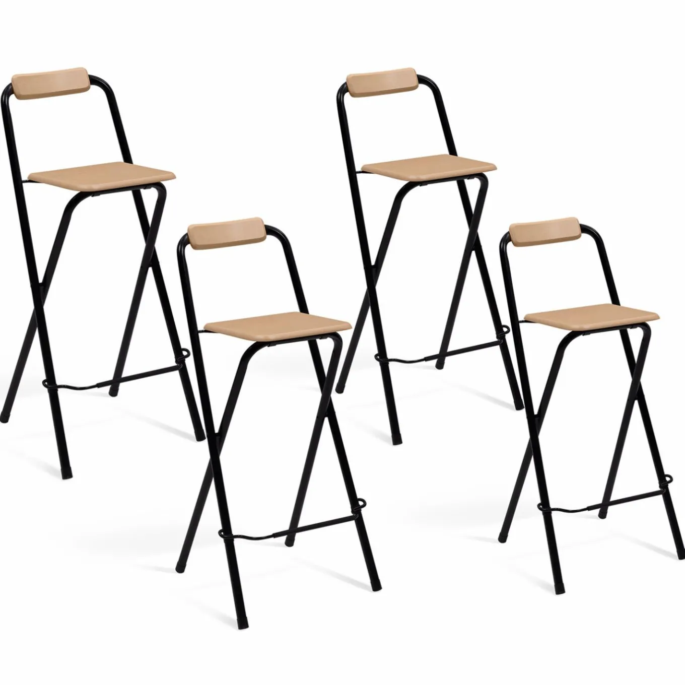 IDMarket Lot de 4 tabourets hauts pliants industriels noir et bois* Tabourets De Bar|Chaises De Bar