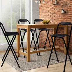 IDMarket Lot de 4 tabourets hauts pliants noirs* Collection Contemporaine|Tabourets De Bar