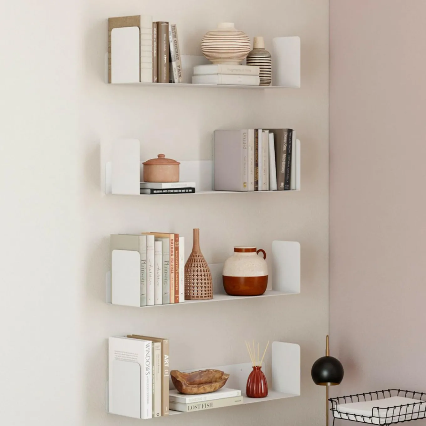 IDMarket Lot de 4 étagères blanches 60x15 cm pour livres* Etagères|Collection Industrielle