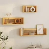 IDMarket Lot de 3 étagères murales bois et cannage 60/45/30 cm* Collection Cannage|Etagères