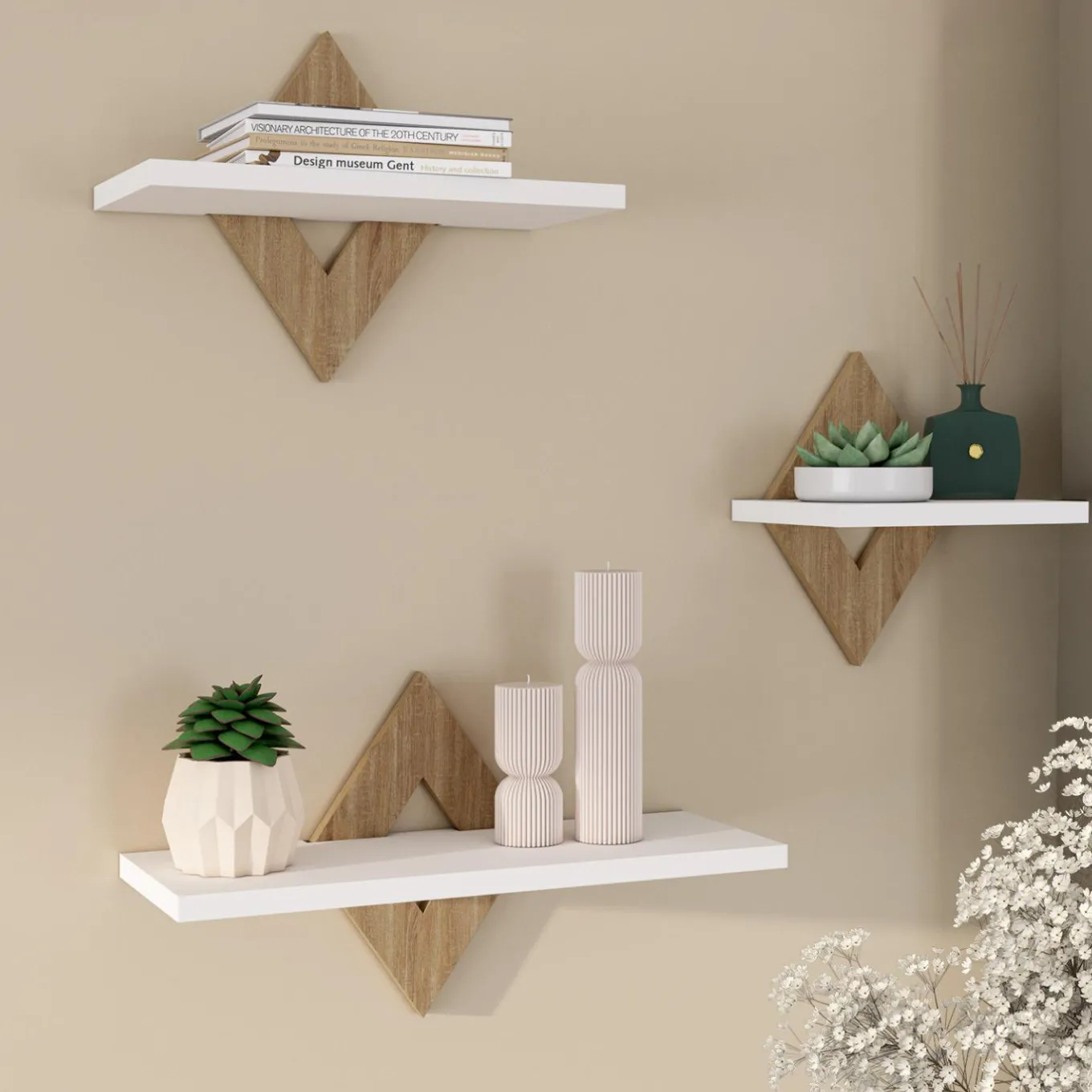 IDMarket Lot de 3 étagères murales couleur hêtre et blanc* Etagères