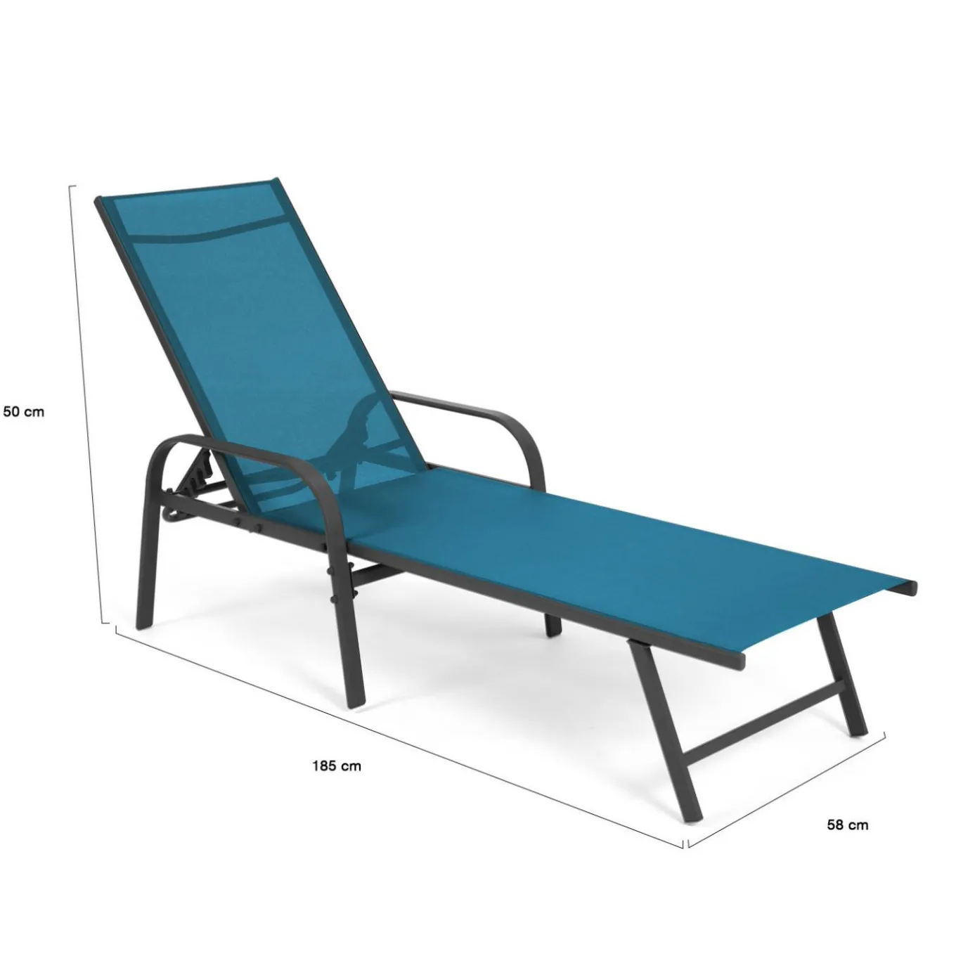 IDMarket Lot de 2 transats de jardin inclinables toile bleu canard et acier gris anthracite* Bains De Soleil|Fauteuils De Jardin