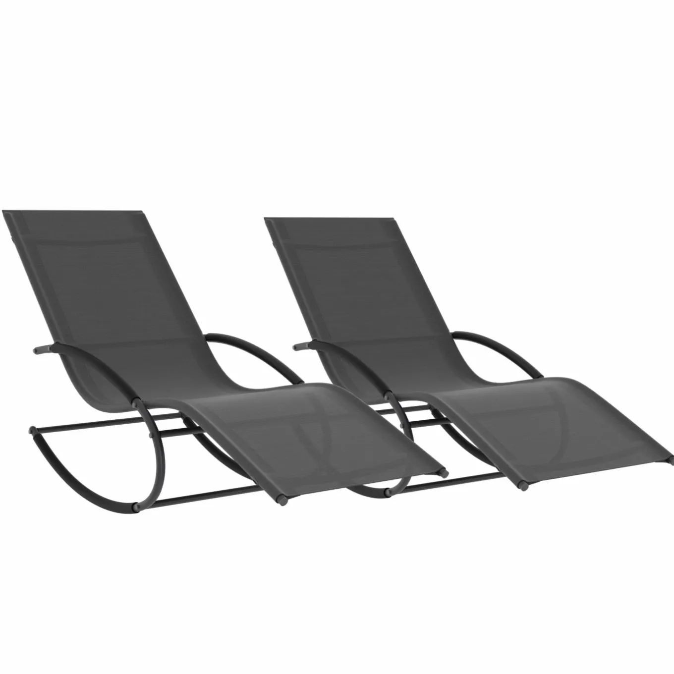 IDMarket Lot de 2 transats de jardin à bascule gris en acier et avec une toile grise* Bains De Soleil|Fauteuils De Jardin