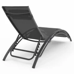 IDMarket Lot de 2 transats de jardin inclinables en acier avec coussin et toile gris anthracite* Bains De Soleil|Fauteuils De Jardin
