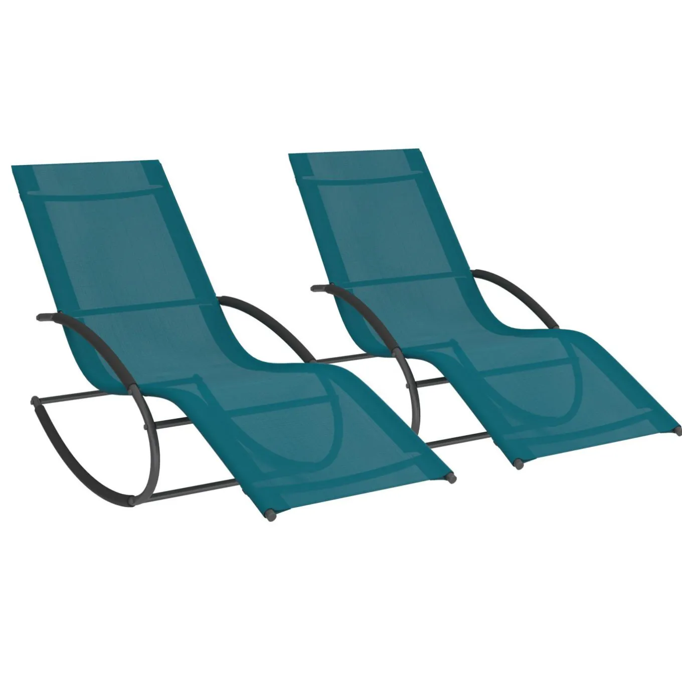 IDMarket Lot de 2 transats de jardin à bascule gris anthracite et toile bleu canard* Bains De Soleil|Fauteuils De Jardin