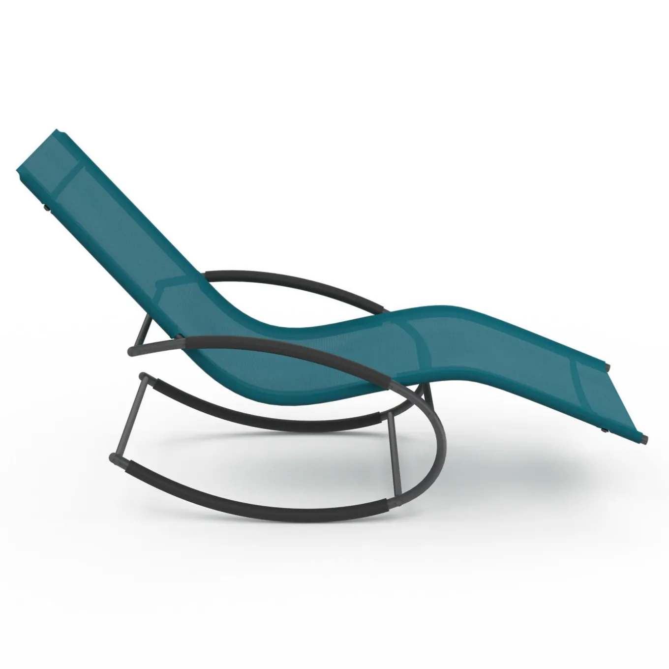 IDMarket Lot de 2 transats de jardin à bascule gris anthracite et toile bleu canard* Bains De Soleil|Fauteuils De Jardin