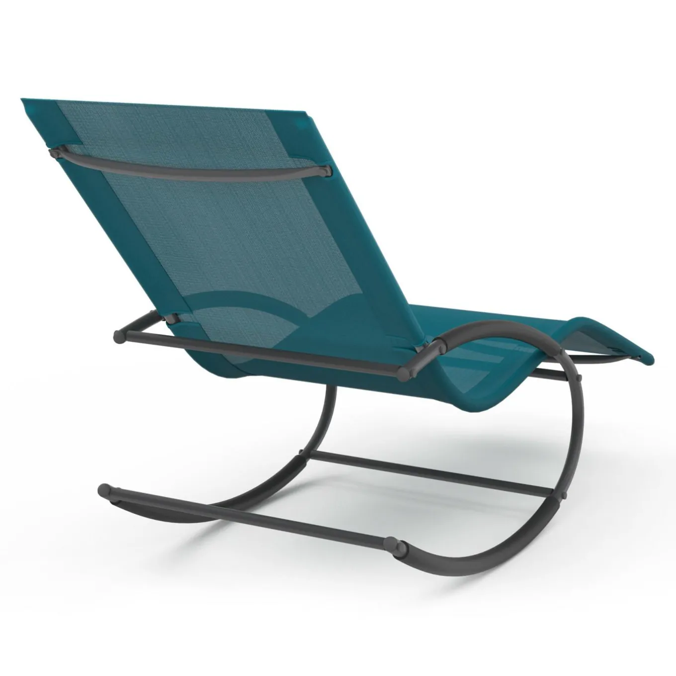 IDMarket Lot de 2 transats de jardin à bascule gris anthracite et toile bleu canard* Bains De Soleil|Fauteuils De Jardin