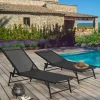 IDMarket Lot de 2 transats de jardin inclinables toile et acier noir* Bains De Soleil|Fauteuils De Jardin