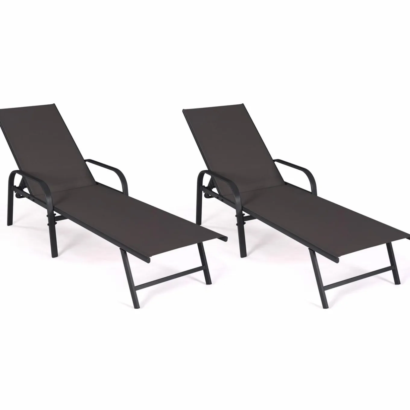 IDMarket Lot de 2 transats inclinables pour jardin en acier noir et toile grise* Bains De Soleil|Fauteuils De Jardin