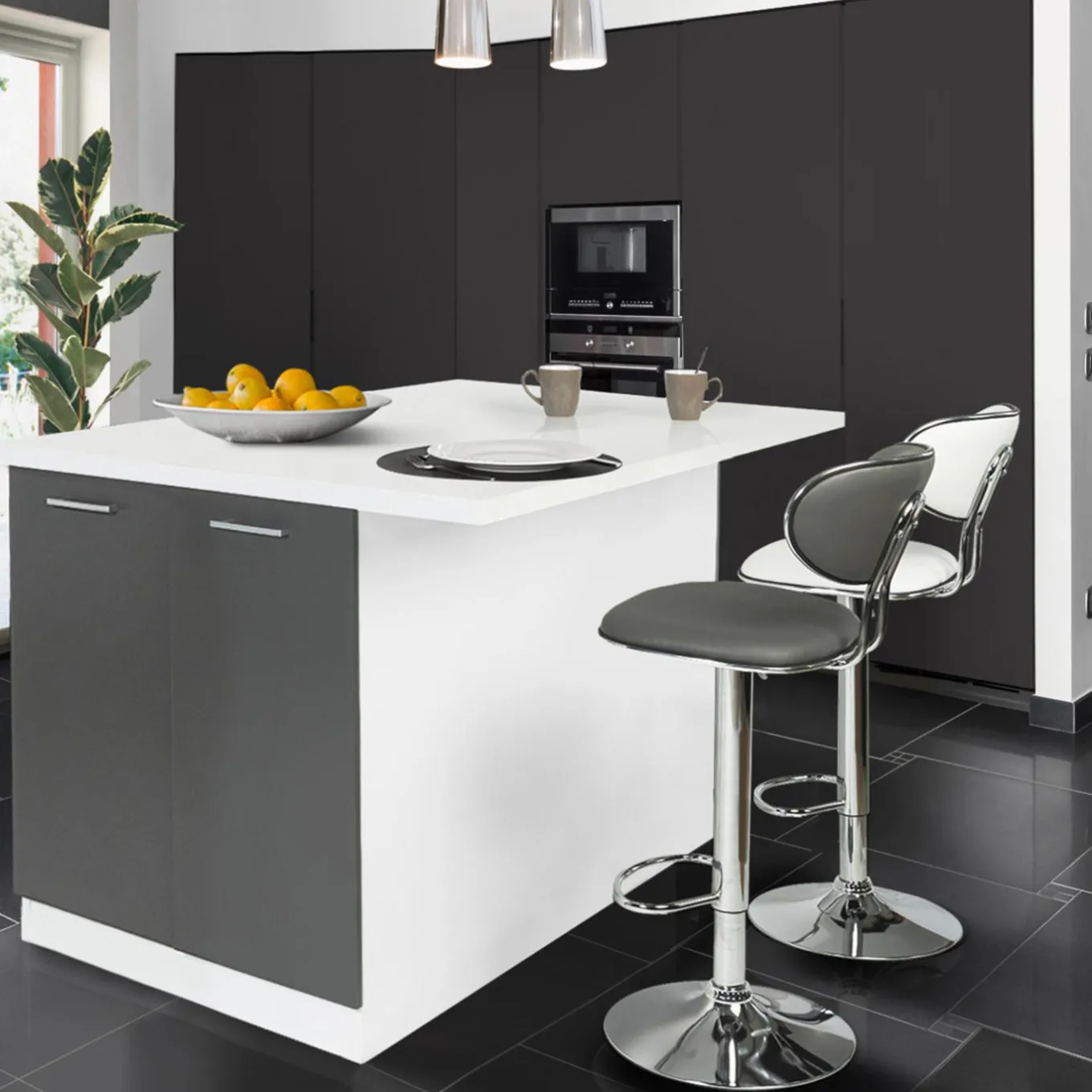 IDMarket Îlot de cuisine blanc et gris 120 cm* Meubles Hauts|Collection Design