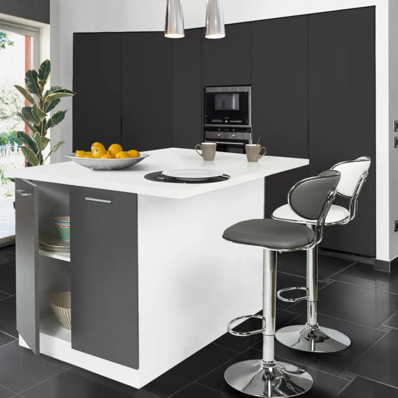 IDMarket Îlot de cuisine blanc et gris 120 cm* Meubles Hauts|Collection Design