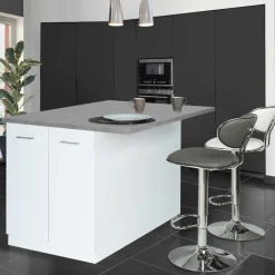 IDMarket Îlot de cuisine blanc et plateau façon béton* Meubles Hauts|Meubles Blancs