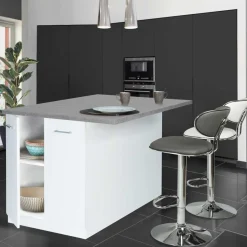 IDMarket Îlot de cuisine blanc et plateau façon béton* Meubles Hauts|Meubles Blancs