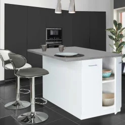 IDMarket Îlot de cuisine blanc et plateau façon béton* Meubles Hauts|Meubles Blancs