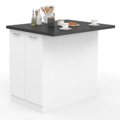 IDMarket Îlot de cuisine blanc et plateau gris anthracite* Meubles Hauts|Meubles Blancs