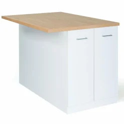 IDMarket Îlot de cuisine blanc et plateau façon hêtre 100 cm* Collection Design|Collection Moderne