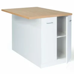 IDMarket Îlot de cuisine blanc et plateau façon hêtre 100 cm* Collection Design|Collection Moderne