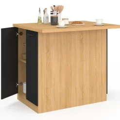 IDMarket Îlot de cuisine imitation hêtre avec 4 portes noires 100 cm* Collection Design|Collection Moderne