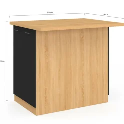 IDMarket Îlot de cuisine imitation hêtre avec 4 portes noires 100 cm* Collection Design|Collection Moderne