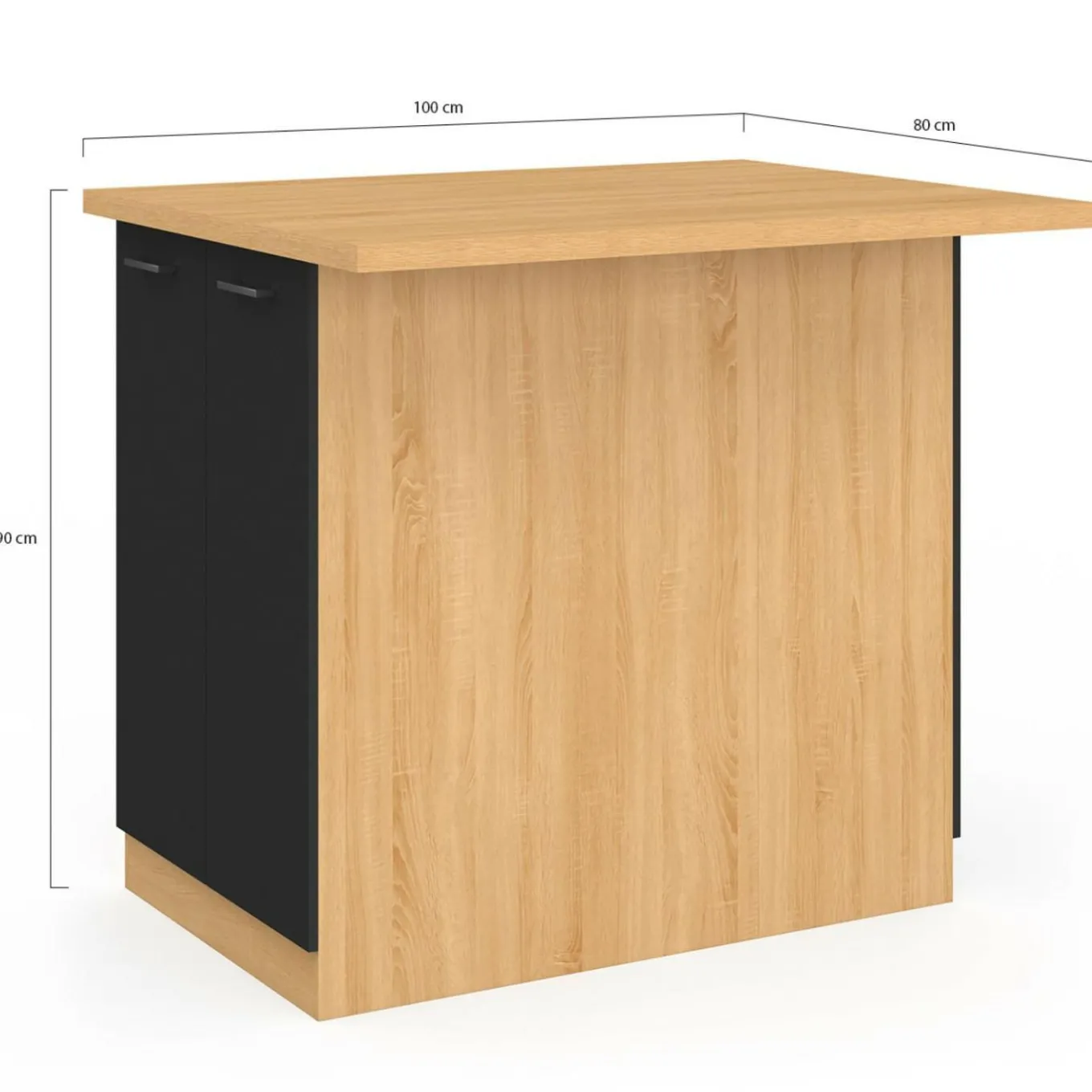 IDMarket Îlot de cuisine imitation hêtre avec 4 portes noires 100 cm* Collection Design|Collection Moderne