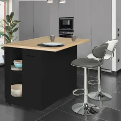 IDMarket Îlot de cuisine noir et plateau façon hêtre 120 cm* Meubles Noirs|Collection Design