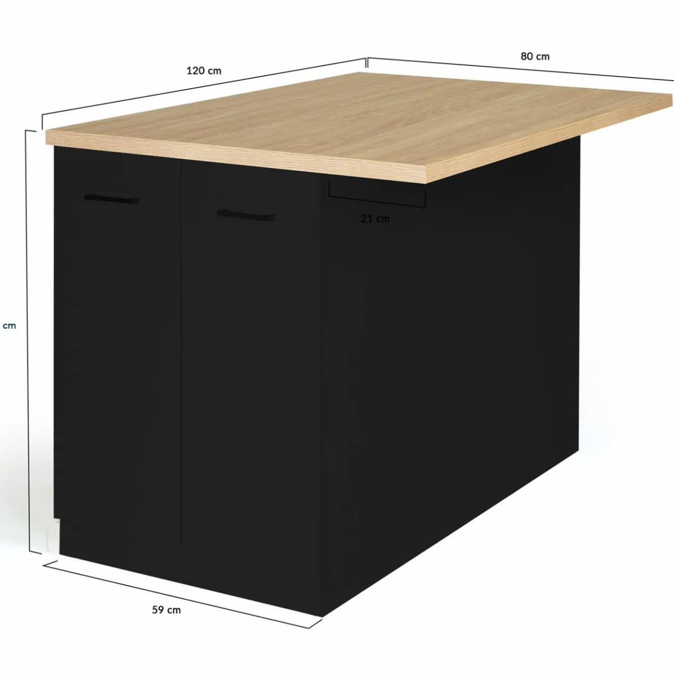 IDMarket Îlot de cuisine noir et plateau façon hêtre 120 cm* Meubles Noirs|Collection Design