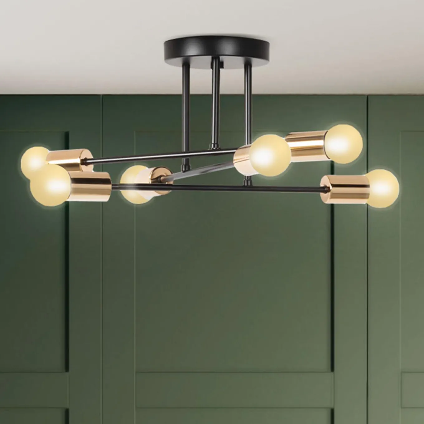 IDMarket Lustre industriel 3 branches métal noir et doré* Luminaires