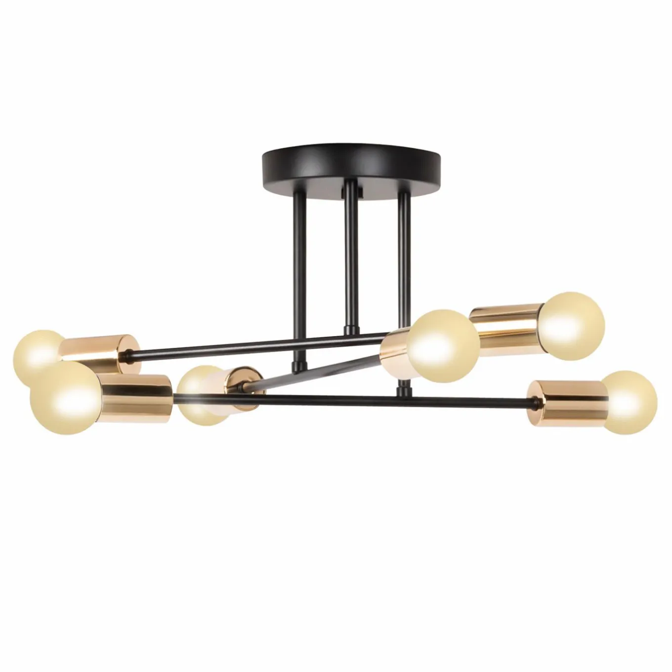 IDMarket Lustre industriel 3 branches métal noir et doré* Luminaires