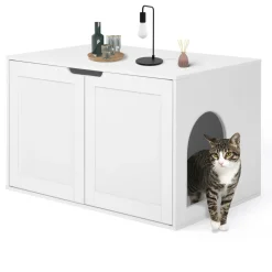 IDMarket Maison de toilette pour chat - cache-litière avec doubles portes blanc* Niches Pour Chat|Accessoires Animaux