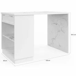IDMarket Mange-debout 4 personnes ilot central blanc et plateau marbre 130 cm* Collection Design|Ilot Central