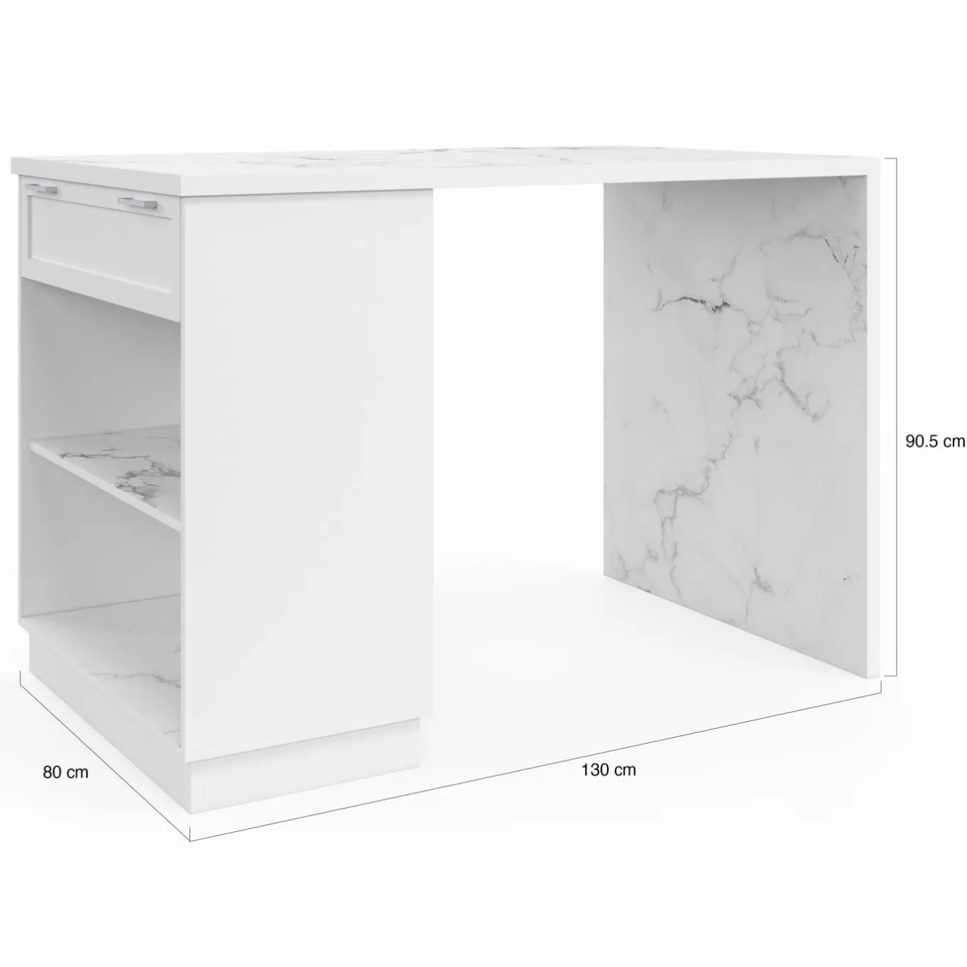 IDMarket Mange-debout 4 personnes ilot central blanc et plateau marbre 130 cm* Collection Design|Ilot Central