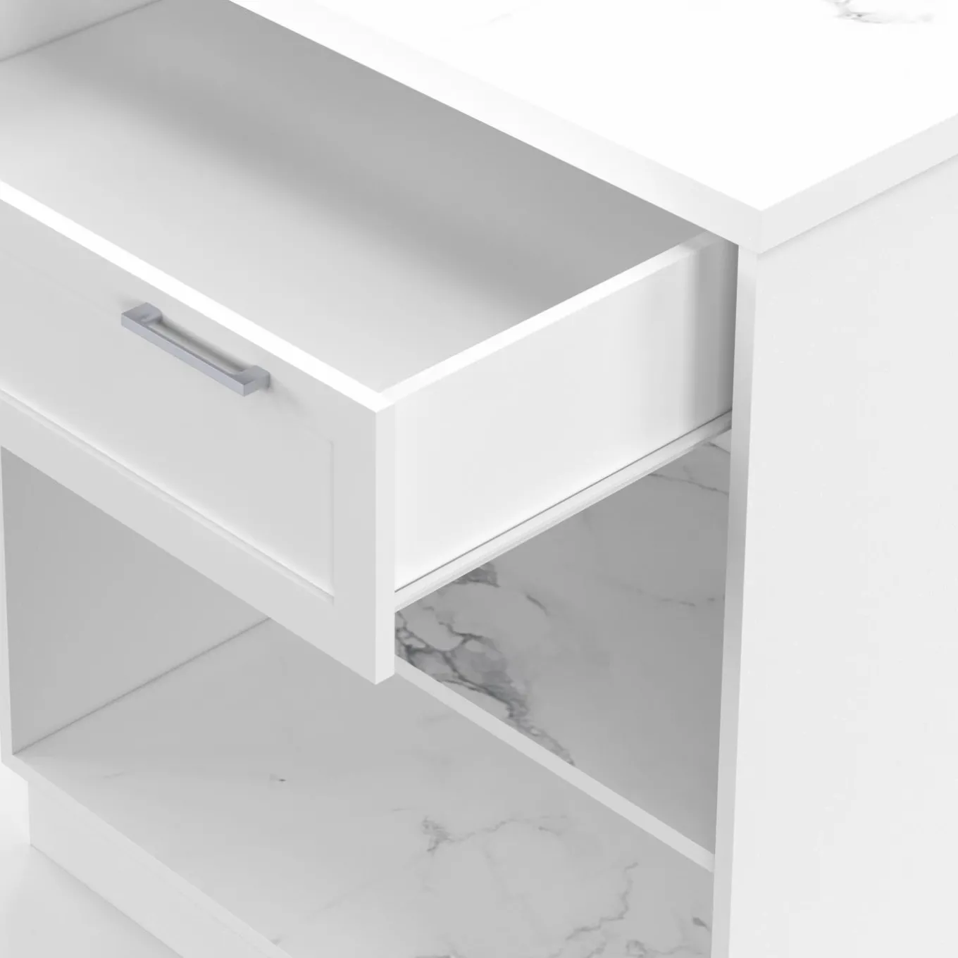 IDMarket Mange-debout 4 personnes ilot central blanc et plateau marbre 130 cm* Collection Design|Ilot Central