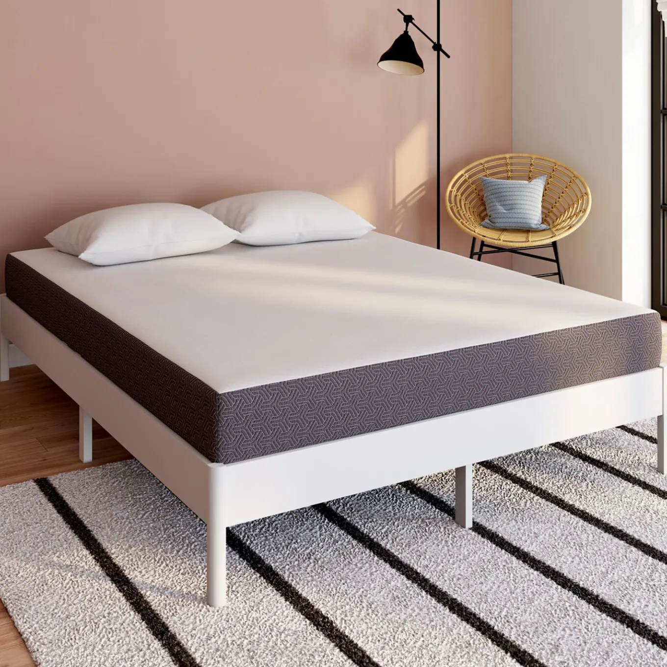 IDMarket Matelas 160x200 cm à mémoire de forme épaisseur 20 cm blanc et gris* Collection Contemporaine|Chambre Complète Adulte