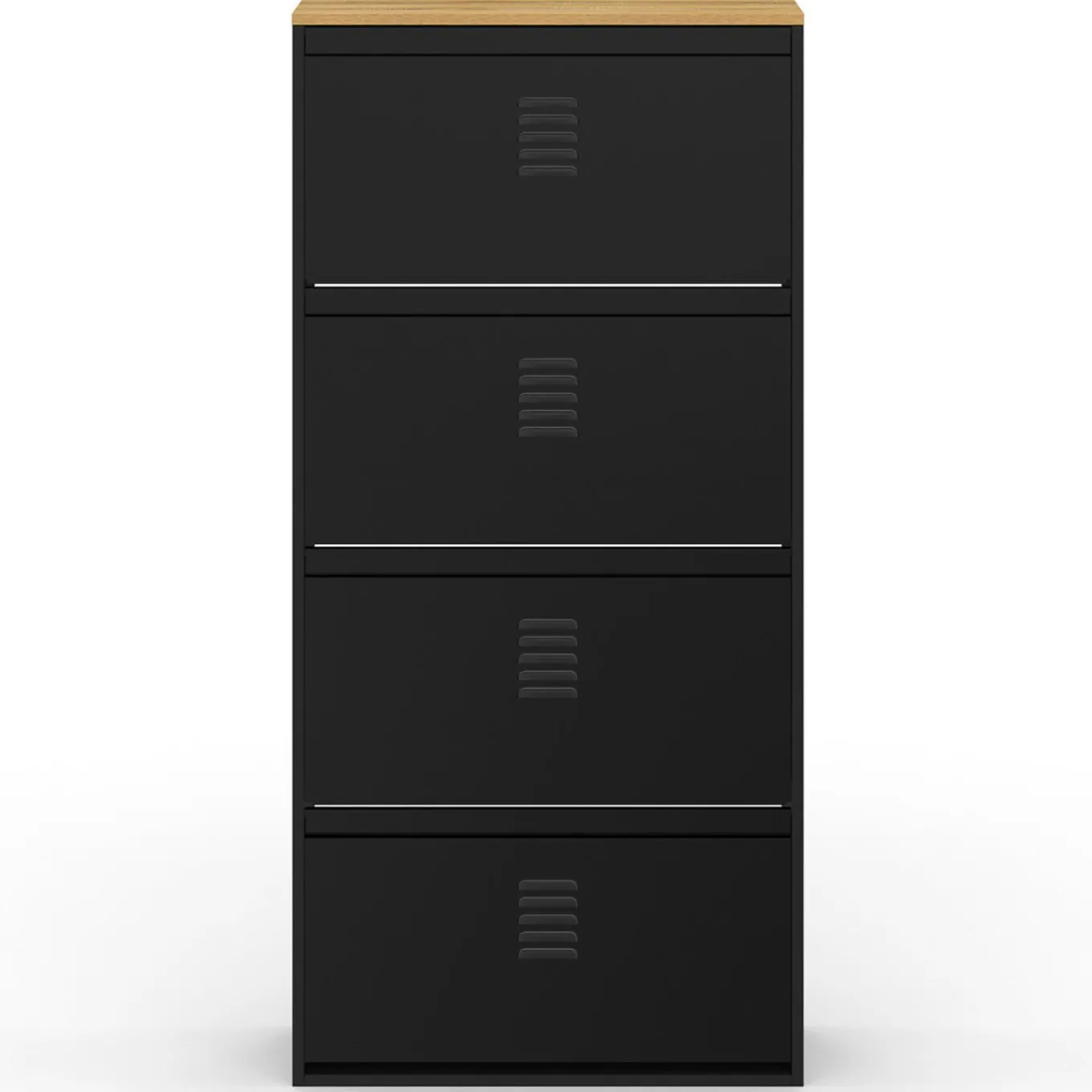 IDMarket Meuble à chaussures 24 paires 4 portes métal noir et plateau bois design industriel* Rangement Et Accessoires|Collection Métal