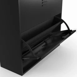 IDMarket Meuble à chaussures 24 paires 4 portes métal noir et plateau bois design industriel* Rangement Et Accessoires|Collection Métal