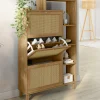 IDMarket Meuble à chaussures 18 paires 3 portes effet naturel cannage avec étagère* Collection Cannage|Petits Meubles