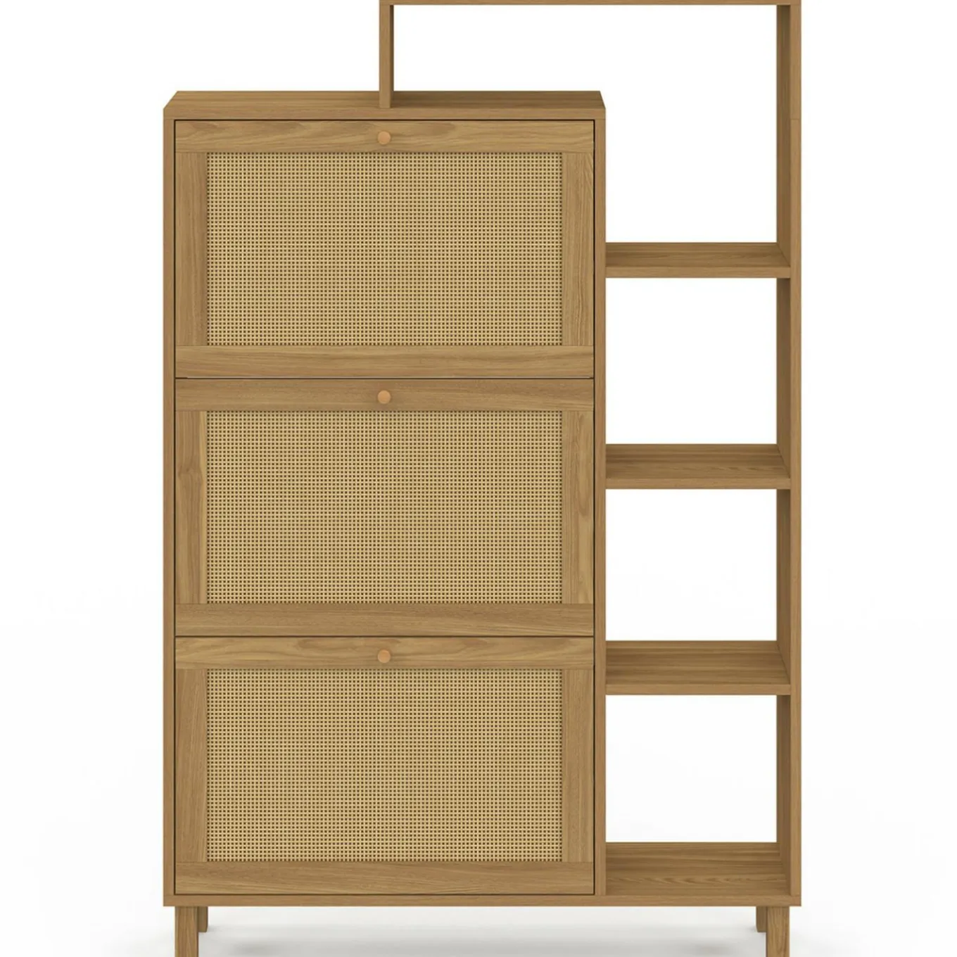 IDMarket Meuble à chaussures 18 paires 3 portes effet naturel cannage avec étagère* Collection Cannage|Petits Meubles